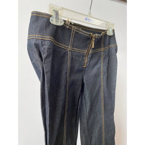 Bisou Bisou Womens Straight Leg Jeans Blue Stretch Stitching Dark Wash Denim 4 - Picture 4 of 8